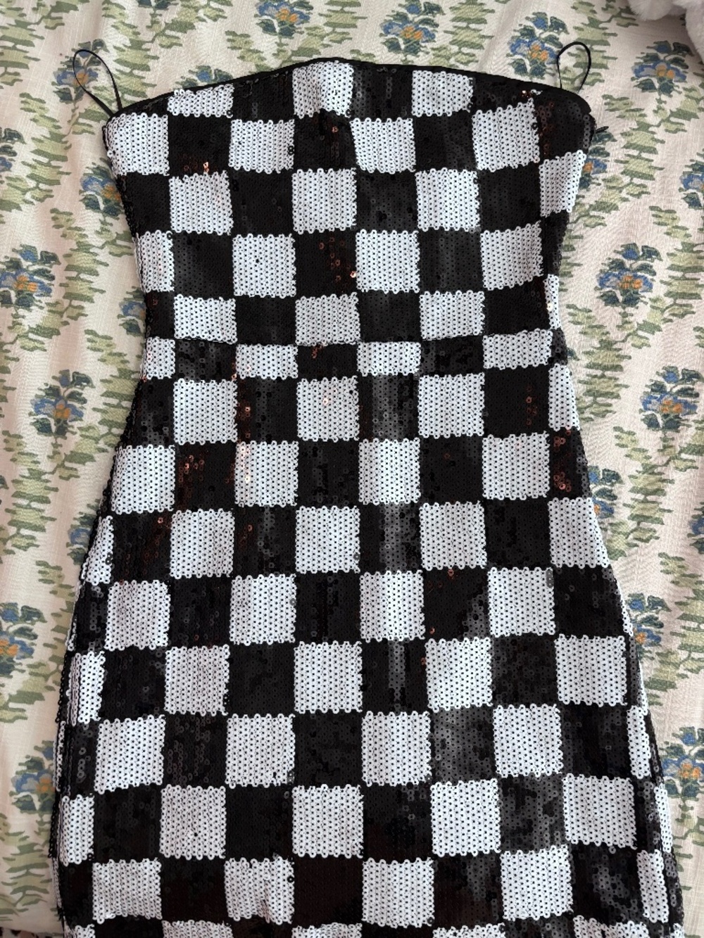 Checkered Sequined Mini Dress